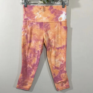 NWOT Athleta Salutation Stash Pocket II Capri Orange and Pink Tie Dye Yoga S